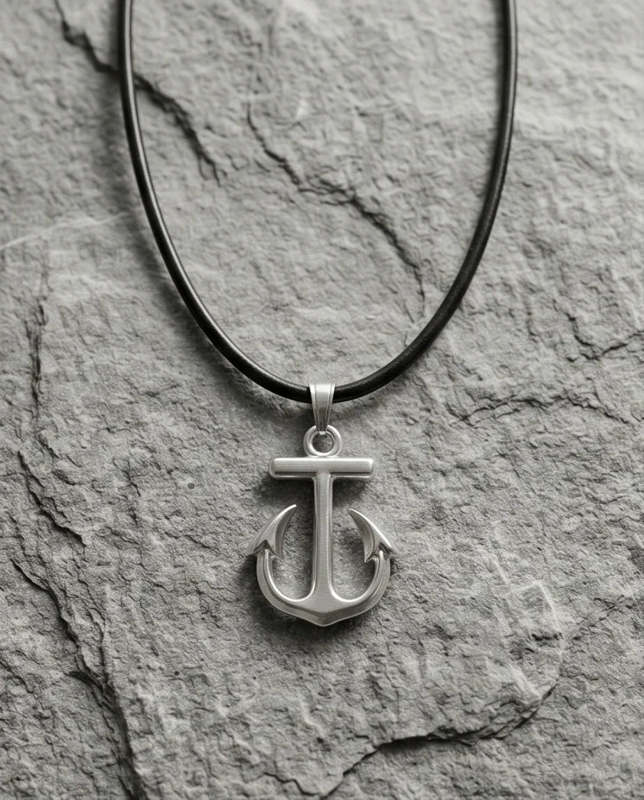 The Voyager: Minimalist Matte Silver Anchor Pendant Necklace
