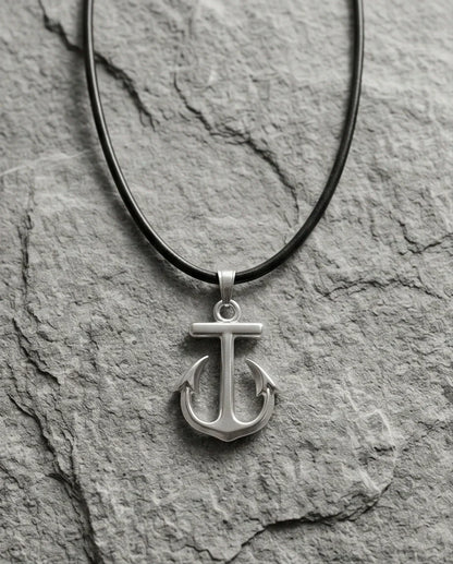 The Voyager: Minimalist Matte Silver Anchor Pendant Necklace
