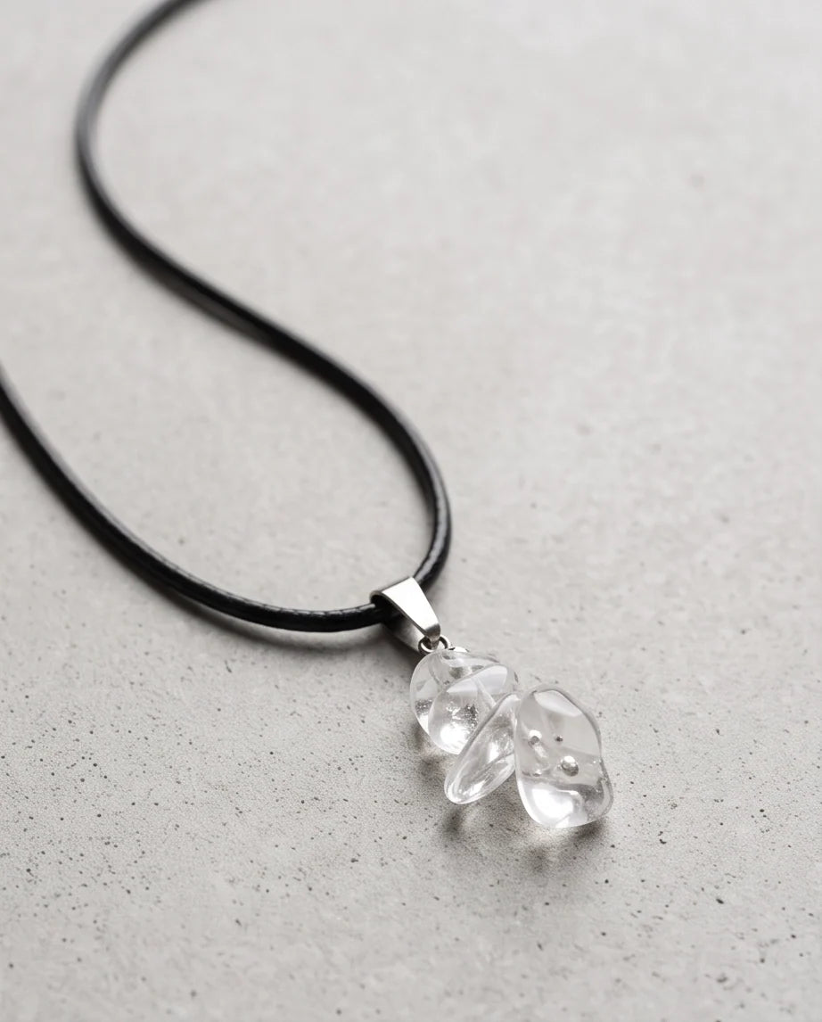 Silver Stacked Raw Clear Quartz Chip Stone Pendant Necklace