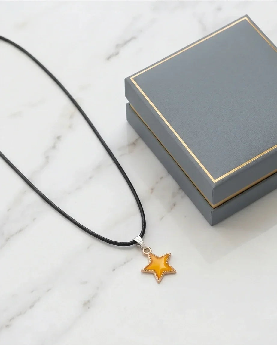 Vibrant Yellow Star Enamel Pendant Necklace