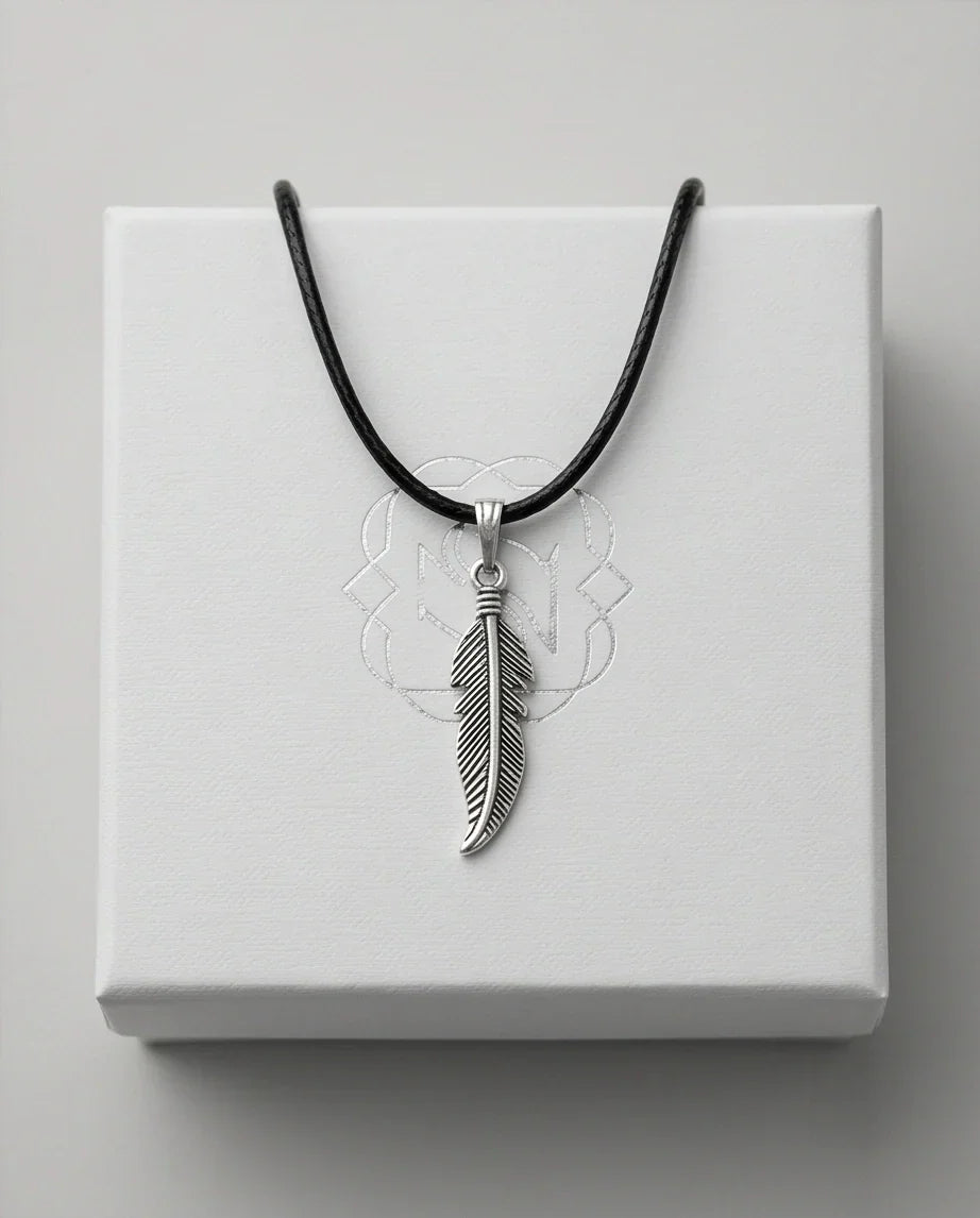 Silver Curved Retro Feather Necklace