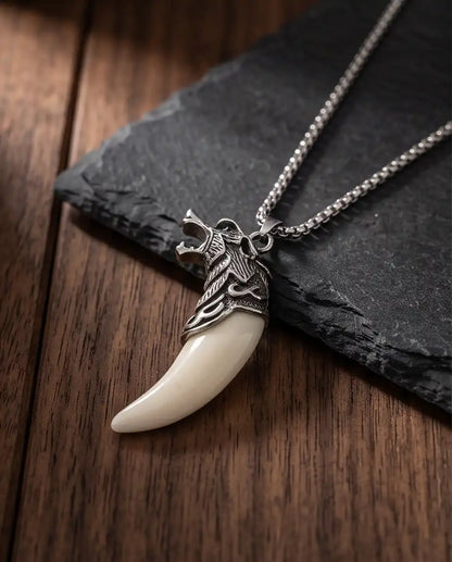 Viking Wolf Fang Pendant Box Chain