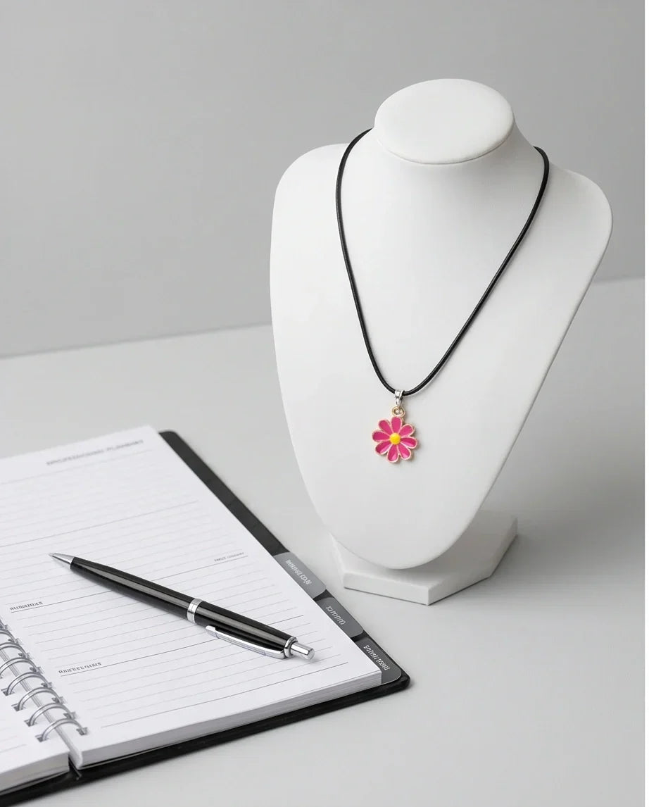Gold and Hot Pink Daisy Necklace