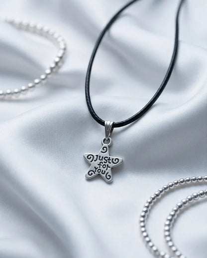 Silver "Just for You" Engraved Star Necklace