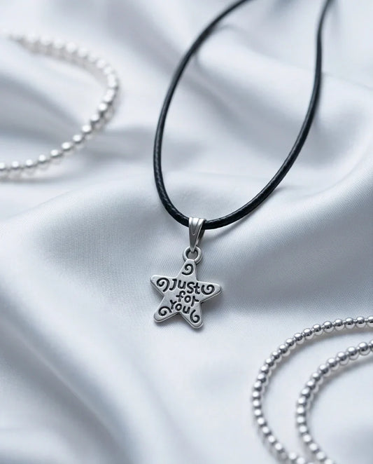 Silver "Just for You" Engraved Star Necklace