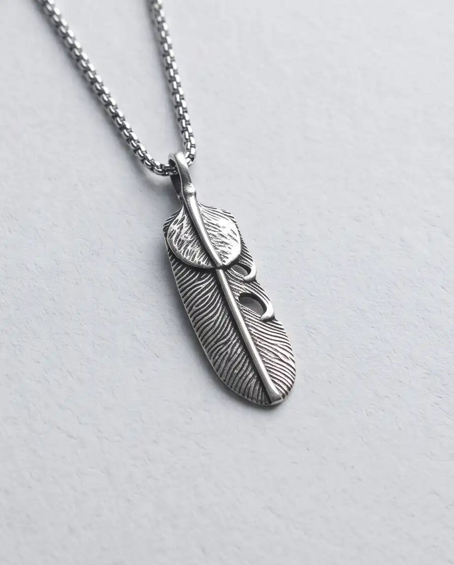Sculpted Feather Pendant Box Chain