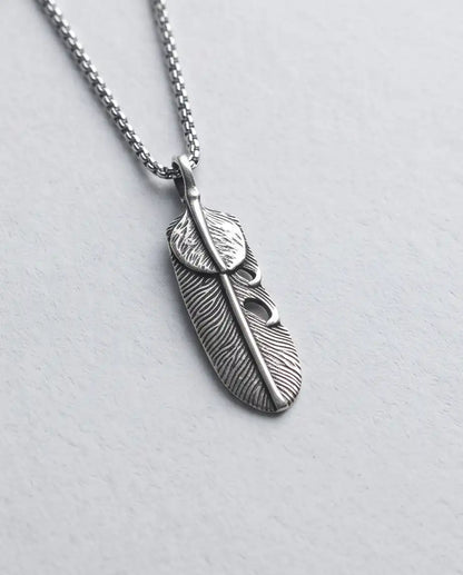 Sculpted Feather Pendant Box Chain
