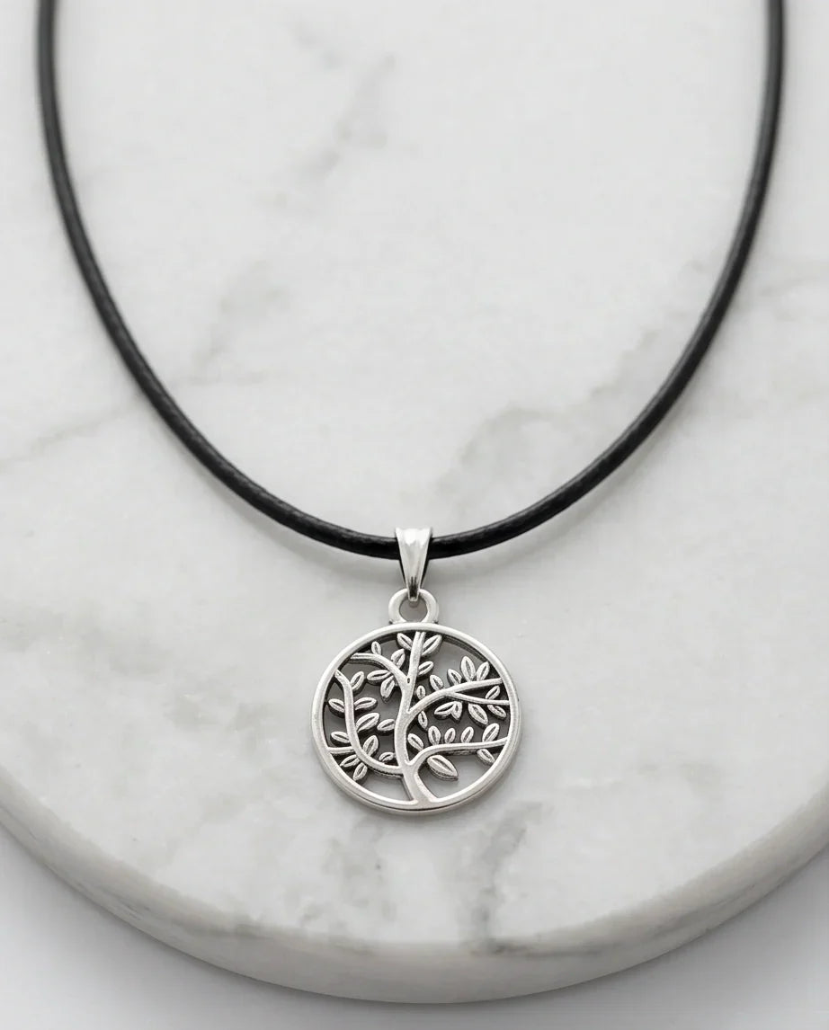 The Eternal Roots: Matte Silver Tree of Life Medallion Necklace