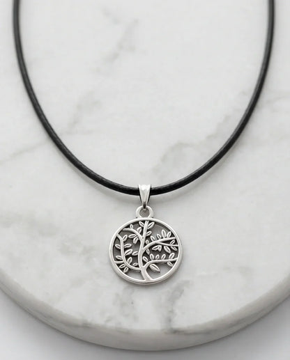 The Eternal Roots: Matte Silver Tree of Life Medallion Necklace