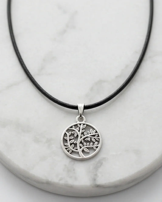 The Eternal Roots: Matte Silver Tree of Life Medallion Necklace