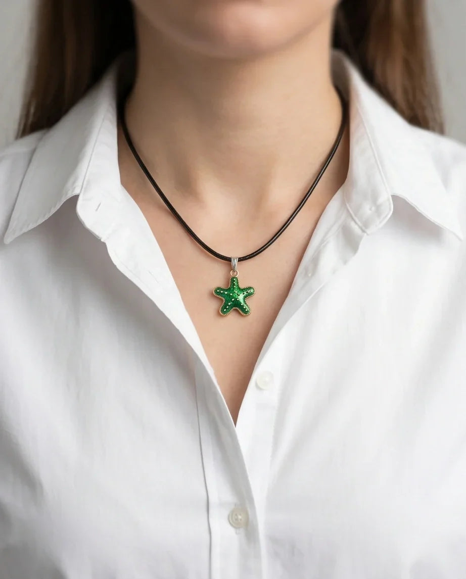 Gold and Green Starfish Pendant Necklace