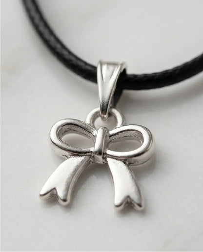 Silver Polished Ribbon Bow Necklace