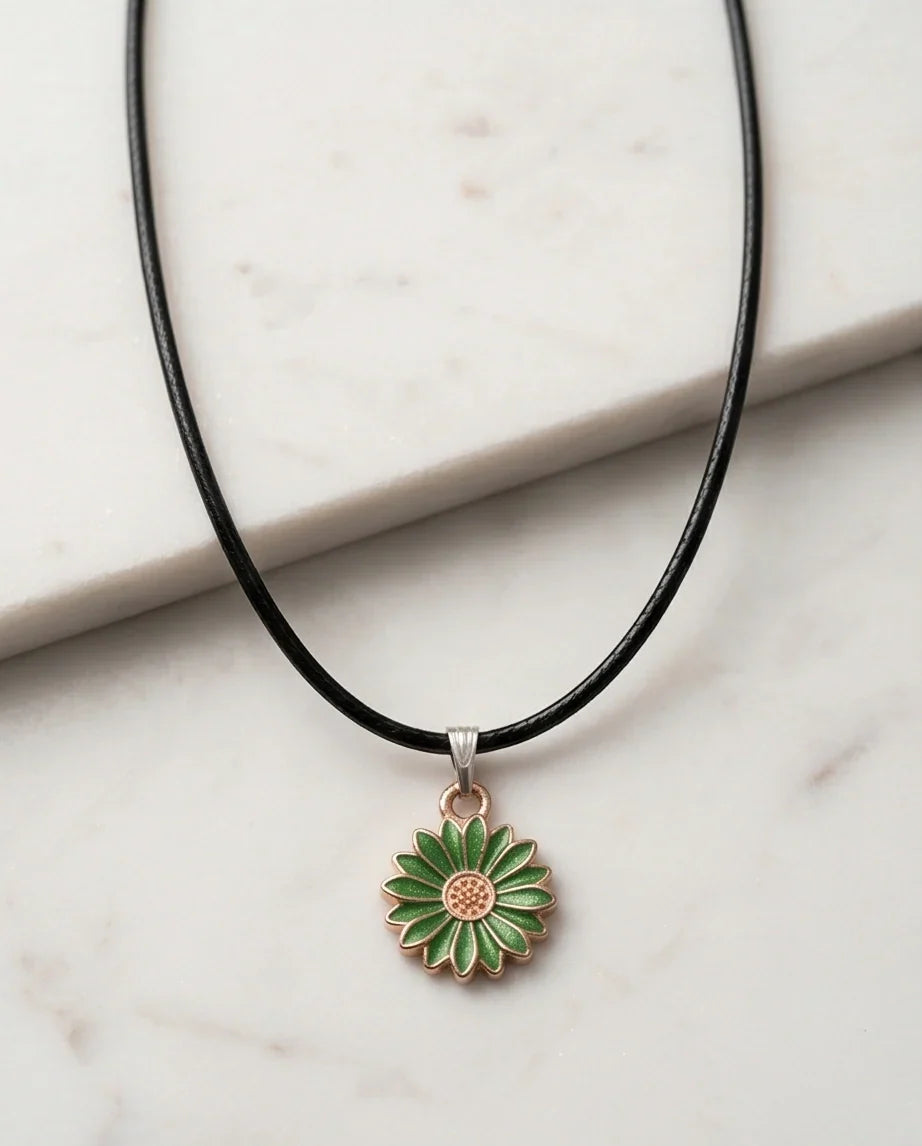 Gold and Green Daisy Pendant Necklace