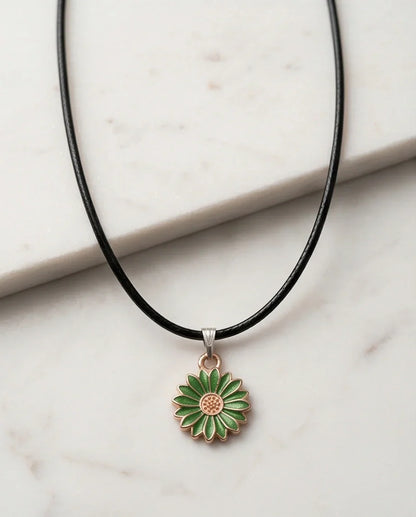 Gold and Green Daisy Pendant Necklace