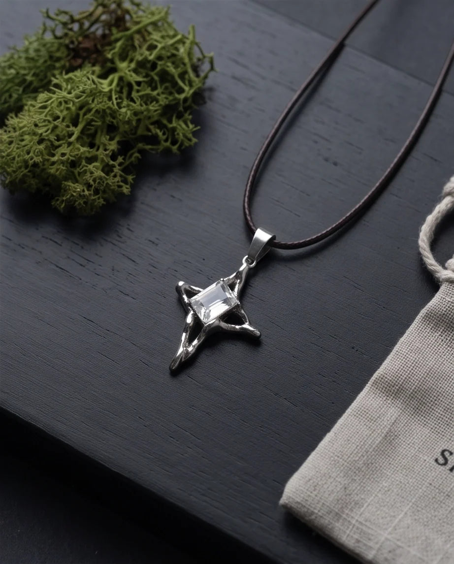 Silver Clear Gemstone Gothic Cross Pendant Necklace