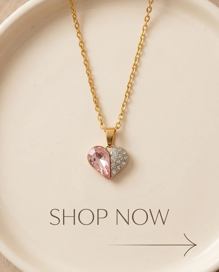 Silver Rose Pink Heart Pavé Pendant Necklace