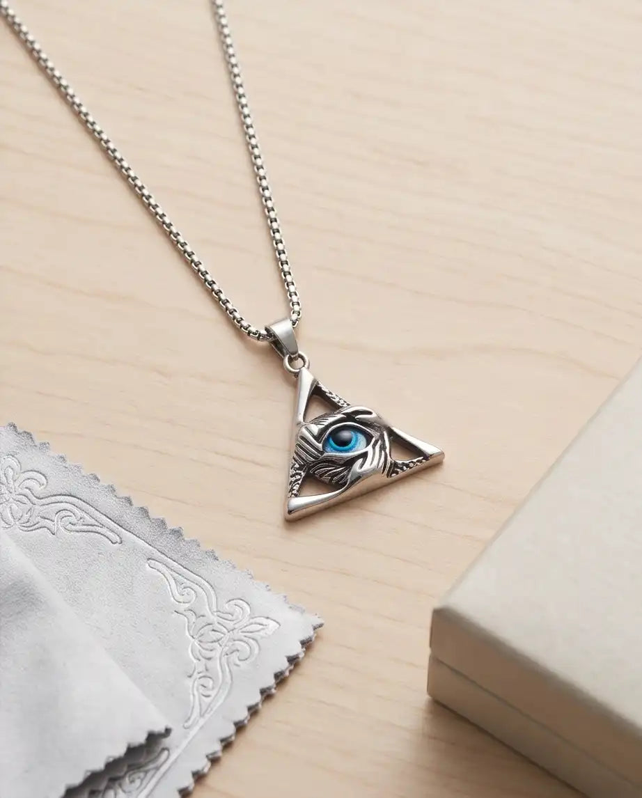 Evil Eye Triangle Pendant Box Chain