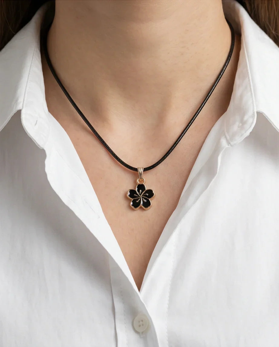 Gold and Black Cherry Blossom Necklace