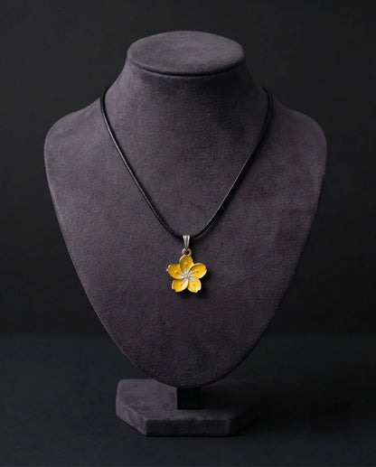 Mellow Yellow Cherry Blossom Enamel Pendant Necklace