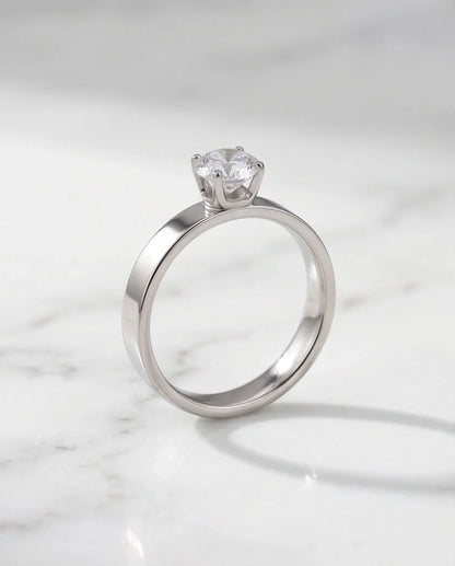 Silver Round Gemstone Crown Band Solitaire Ring