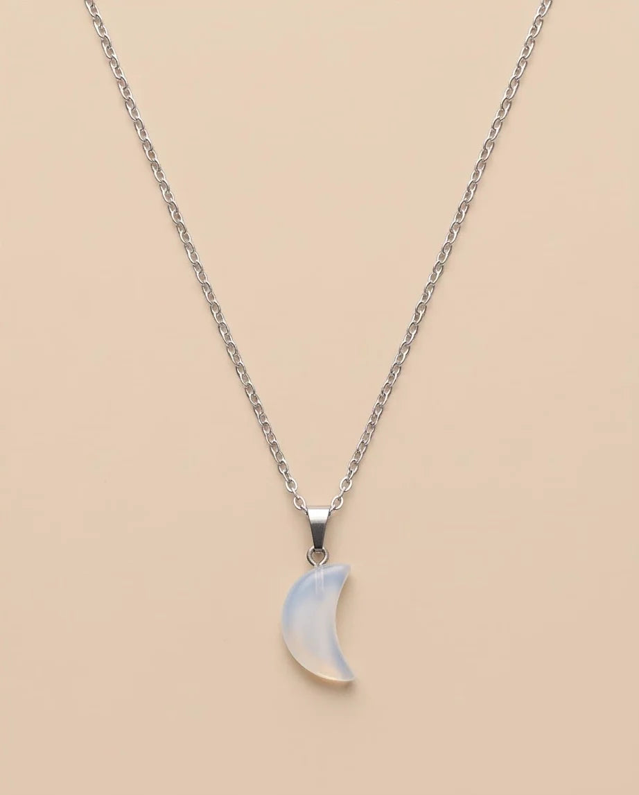 Silver Opalite Crescent Moon Pendant Necklace