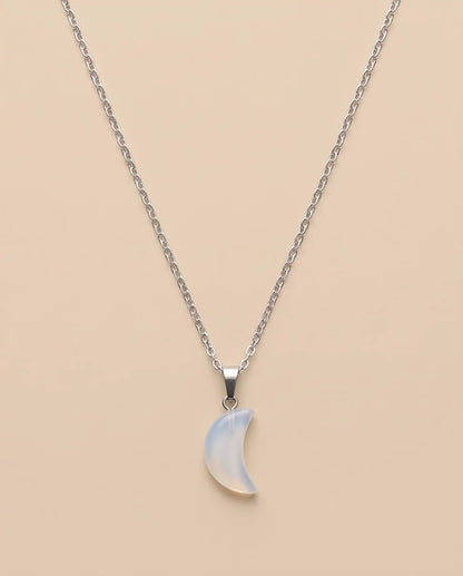 Silver Opalite Crescent Moon Pendant Necklace