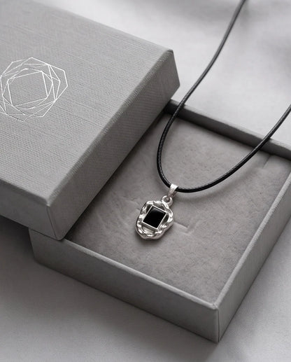 Liquid Metal Rectangular Black Gemstone Necklace