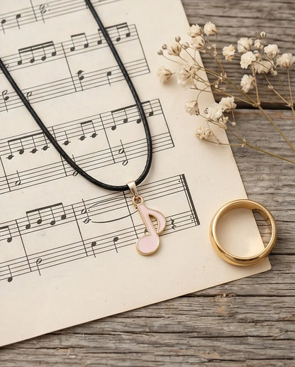 Silver and Pink Eighth Note Necklace