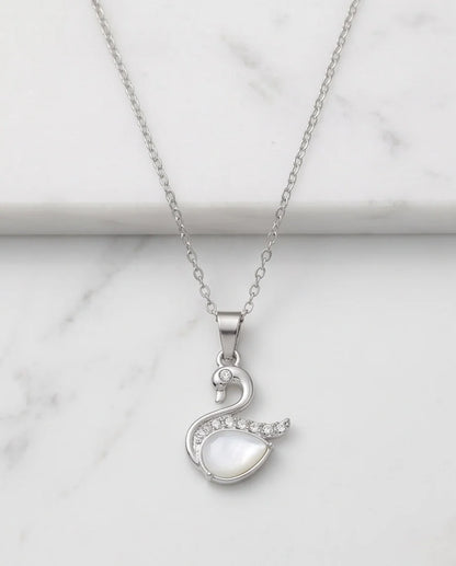 Silver Mother of Pearl Swan Pendant Necklace
