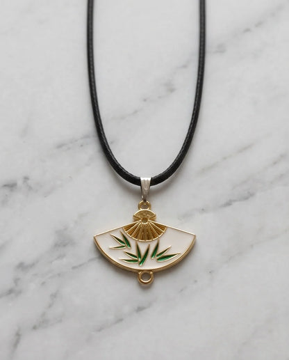 White Enamel Bamboo Fan Pendant Necklace