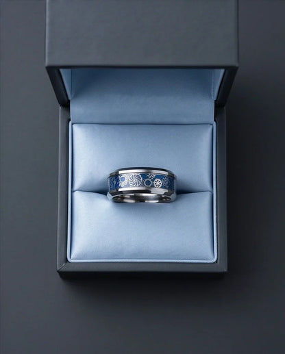 Industrial Steampunk Blue Gear Band Ring