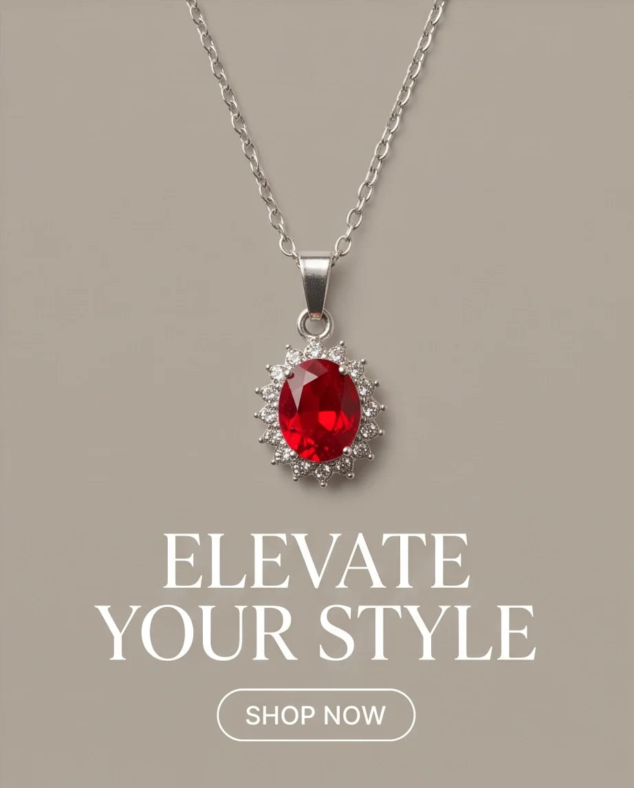 Silver Garnet Red Oval Halo Medallion Pendant Necklace
