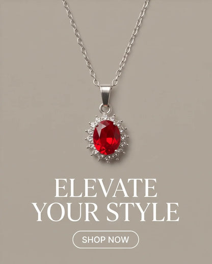 Silver Garnet Red Oval Halo Medallion Pendant Necklace