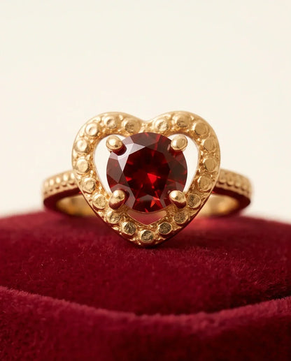 Vintage Gold Ruby Granulated Heart Ring