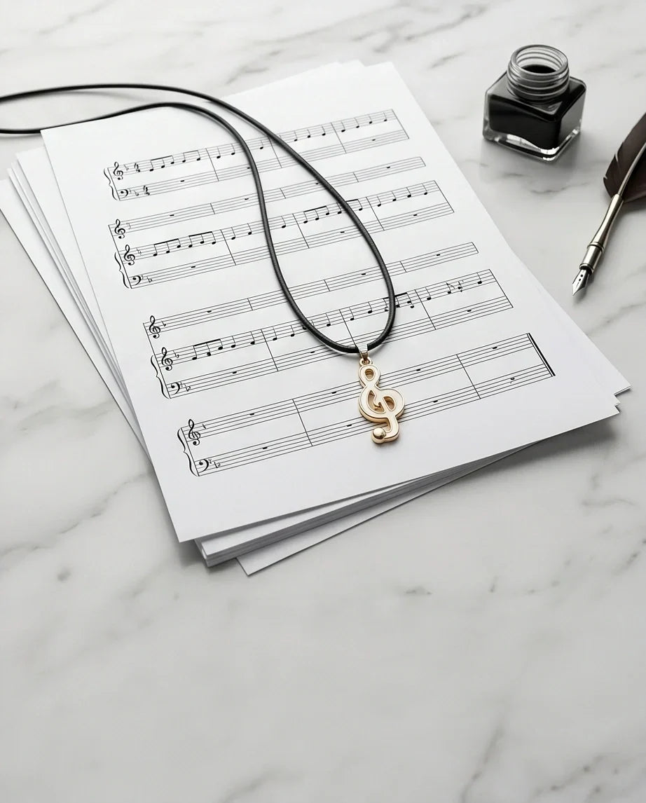 Gold and White Treble Clef Necklace