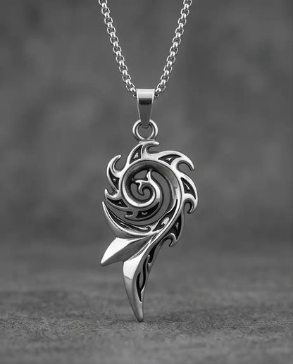 Silver Tribal Swirl Flame Cord Necklace