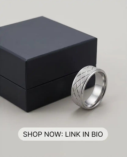 Silver Diamond Texture Grid Band Ring