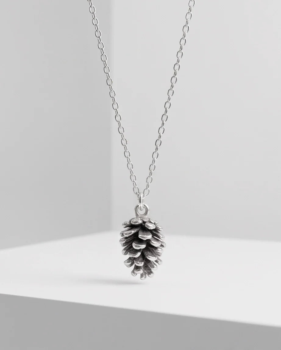 Antique Silver Pinecone Pendant Chain Necklace