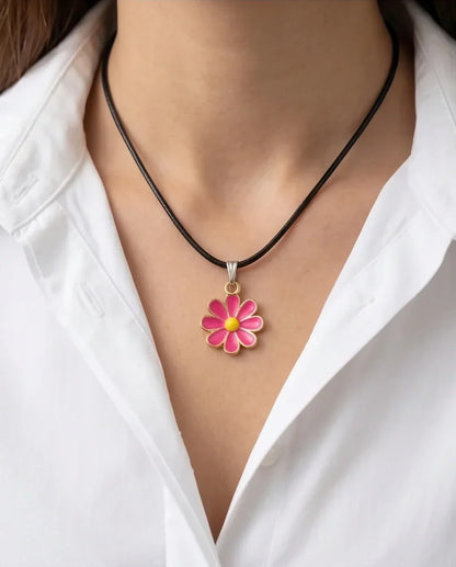 Gold and Hot Pink Daisy Necklace