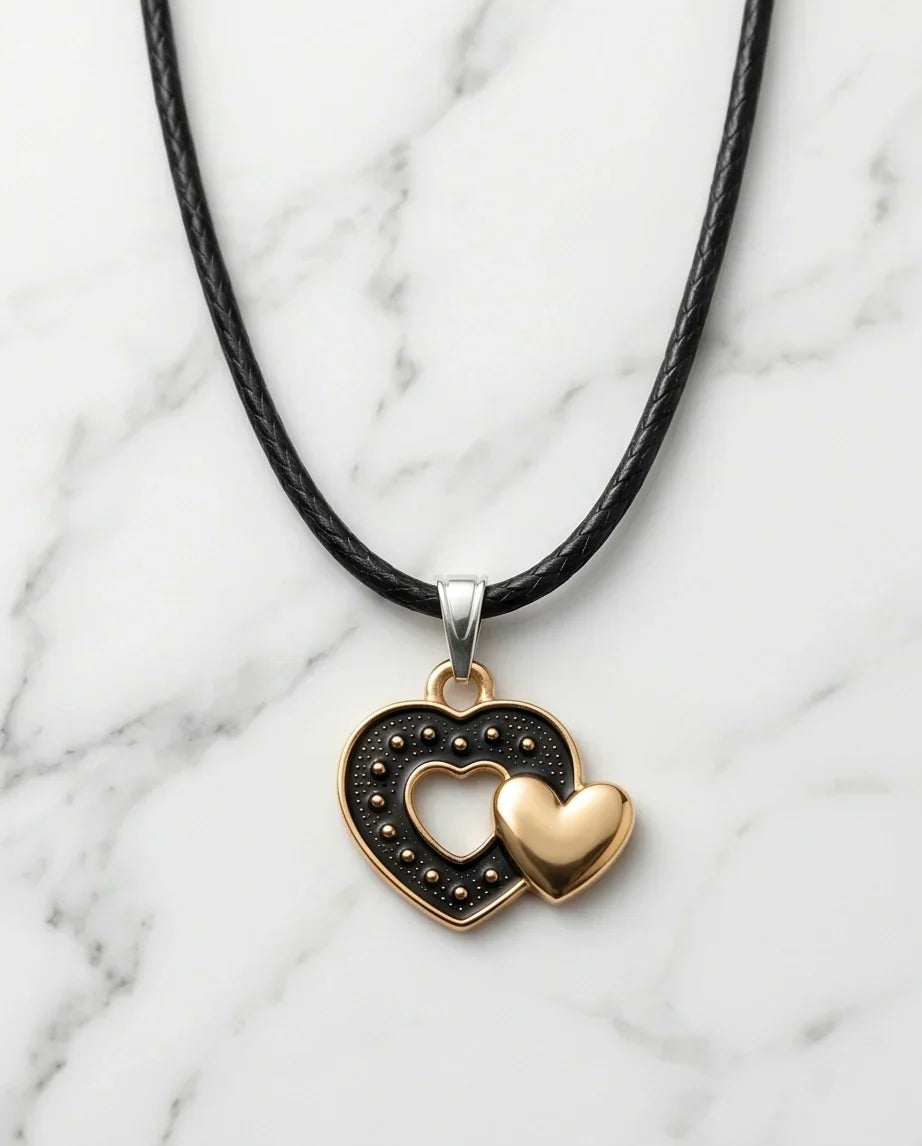 Gold and Black Layered Heart Necklace