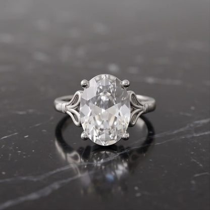 Silver Oval Clear Quartz Vintage Solitaire Ring