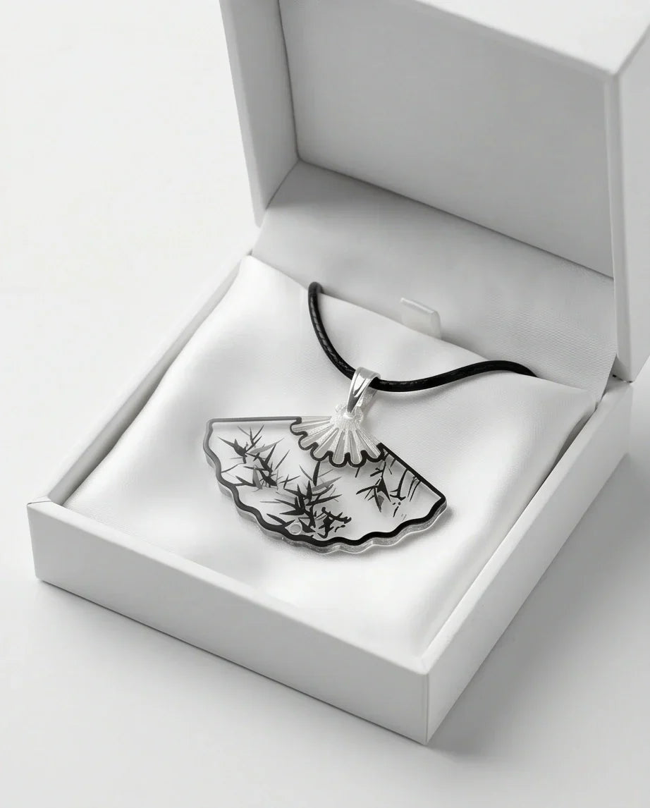 Artistic Bamboo Fan Pendant Necklace