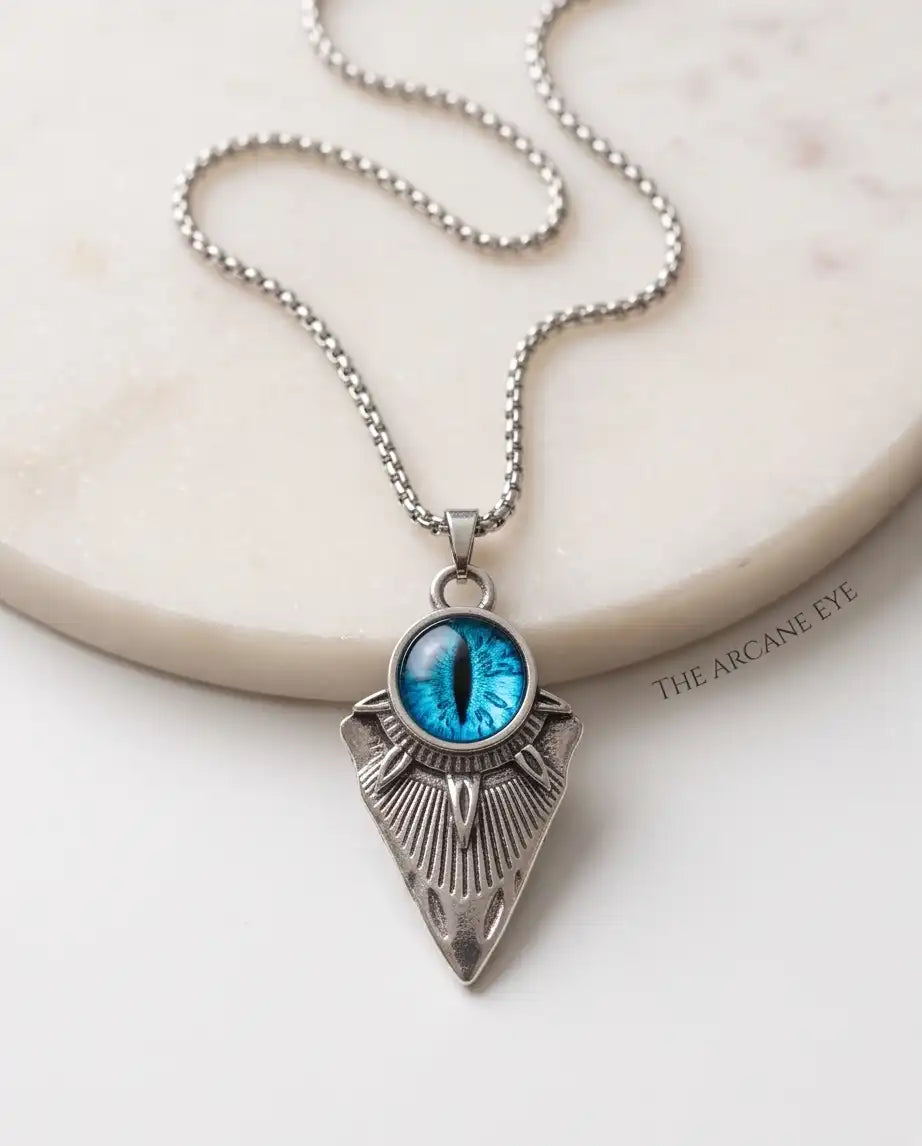 Blue Dragon Eye Shield Pendant Box Chain