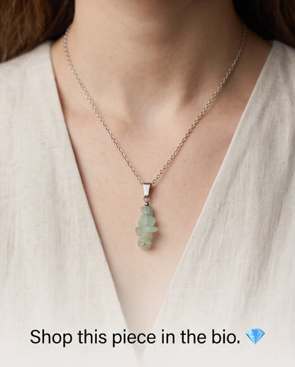 Silver Stacked Raw Green Aventurine Chip Stone Pendant Necklace