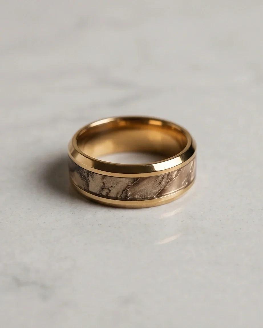 Gold Camouflage Textured Band Ring