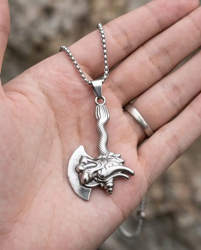 Mythological Dragon Battle Axe Pendant Box Chain