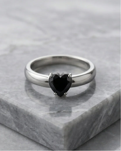 Sterling Silver Heart-Cut Black Onyx Solitaire Ring