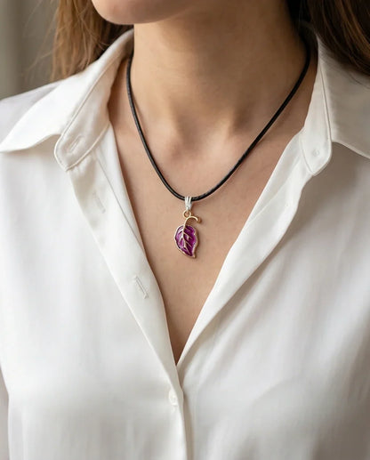 Orchid Purple Botanical Leaf Pendant