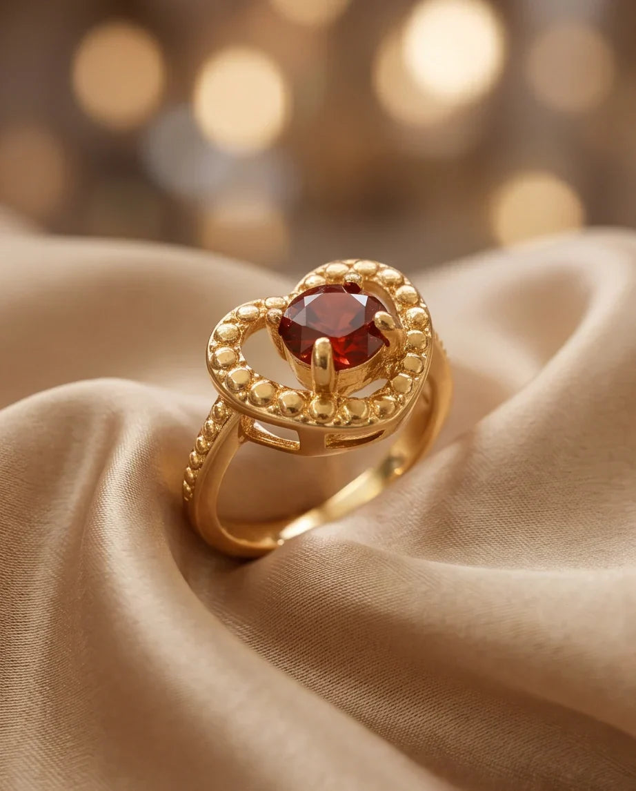 Vintage Gold Ruby Granulated Heart Ring