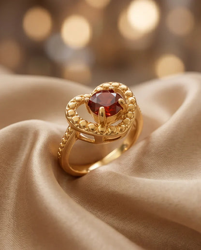 Vintage Gold Ruby Granulated Heart Ring